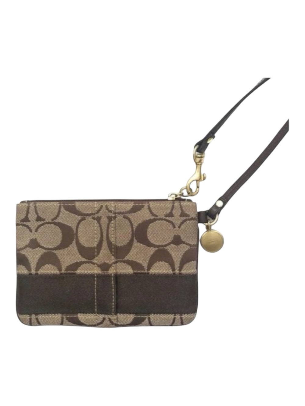 Coach ❃ Signature Monogram Jacquard Wristlet Clutch Bag ❃ Leather Trim ❃ Khaki ❃ - Picture 5 of 16